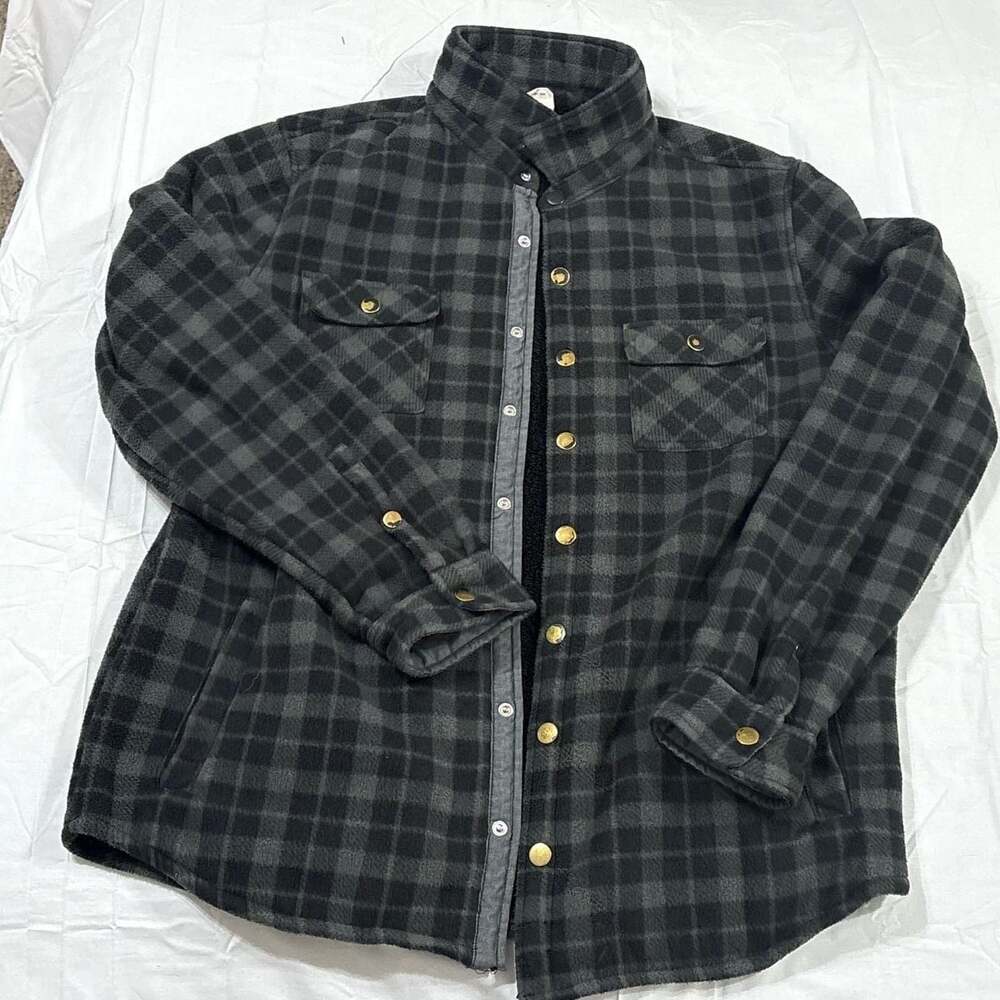 Voyager Men's XL Black and Gray Plaid Sherpa Lined Flannel Shirt Jacket
